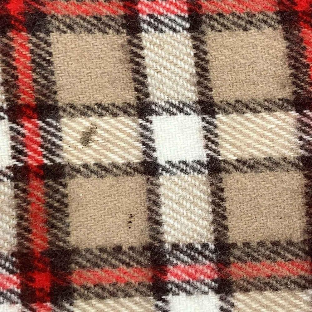 Faribault Woolen Mill Plaid Wool Throw Blanket Brown Red Cream Fringe
